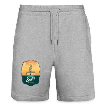 Split Diocletians Palac Vintage Travel Badge - Stanley/Stella Trainer Unisex Organic Jogging Shorts - heather grey - Front - Nik (191cm) & Marisol (170cm)