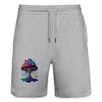 Psychedelic Glow Mushroom Forest - Stanley/Stella Trainer Unisex Organic Jogging Shorts - heather grey - Front - Nik (191cm) & Marisol (170cm)