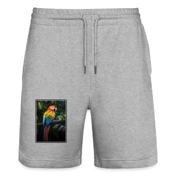 Macaw's Era - Stanley/Stella Trainer Unisex Organic Jogging Shorts - heather grey - Front - Nik (191cm) & Marisol (170cm)