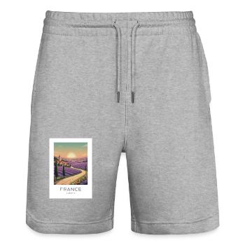 Lavendelfeld Provence France - Stanley/Stella Unisex Bio Joggingshorts Trainer  - Grau meliert - Vorne - Nik (191cm) & Marisol (170cm)