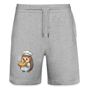 Hedgehog chef bakes golden bread - Stanley/Stella Trainer Unisex Organic Jogging Shorts - heather grey - Front - Nik (191cm) & Marisol (170cm)