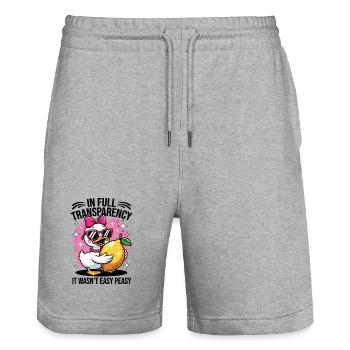 Sweet Duck with Lemon – In Full Transparency Fun - Stanley/Stella Trainer Unisex Organic Jogging Shorts - heather grey - Front - Nik (191cm) & Marisol (170cm)