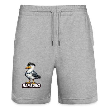 Kapitänsmöwe Hamburg - Stanley/Stella Unisex Bio Joggingshorts Trainer  - Grau meliert - Vorne - Nik (191cm) & Marisol (170cm)