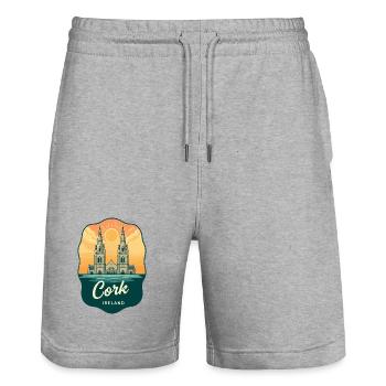 Cork Ireland Retro Sonnenuntergangs-Reiseabzeichen - Stanley/Stella Unisex Bio Joggingshorts Trainer  - Grau meliert - Vorne - Nik (191cm) & Marisol (170cm)