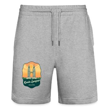 Kuala Lumpur Petronas Towers Retro Badge - Stanley/Stella Trainer Unisex Organic Jogging Shorts - heather grey - Front - Nik (191cm) & Marisol (170cm)
