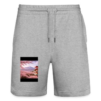 Sakura bei Fuji und Pagoda - Stanley/Stella Unisex Bio Joggingshorts Trainer  - Grau meliert - Vorne - Nik (191cm) & Marisol (170cm)