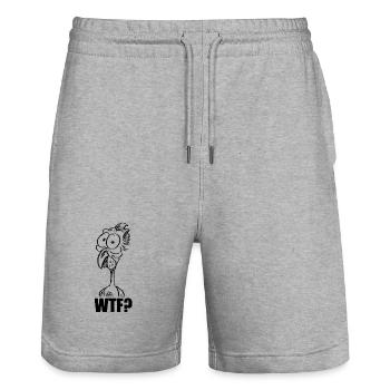 WTF? Chicken Head - Funny Comic Meme - Stanley/Stella Trainer Unisex Organic Jogging Shorts - heather grey - Front - Nik (191cm) & Marisol (170cm)