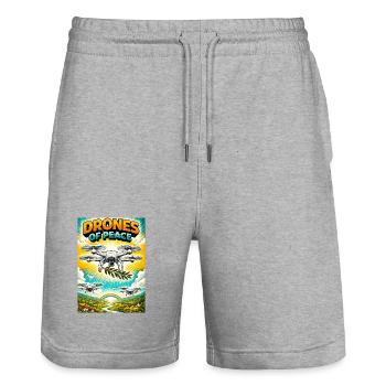Drones of Peace Olive Flight - Stanley/Stella Trainer Unisex Organic Jogging Shorts - heather grey - Front - Nik (191cm) & Marisol (170cm)