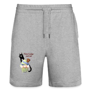 Don't Judge Just Eat Funny Cat Cupcake Dessert - Stanley/Stella Trainer Unisex Organic Jogging Shorts - heather grey - Front - Nik (191cm) & Marisol (170cm)