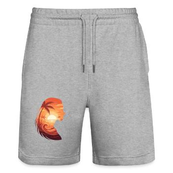 Profil de silhouette de coucher de soleil - Short de jogging bio TRAINER Stanley/Stella unisexe - gris chiné - Devant - Nik (191cm) & Marisol (170cm)