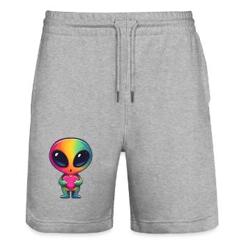 Ami au cœur d’extraterrestre arc-en-ciel - Short de jogging bio TRAINER Stanley/Stella unisexe - gris chiné - Devant - Nik (191cm) & Marisol (170cm)