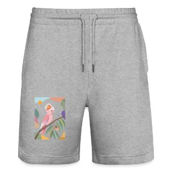 Pink Cockatoo Parrot Bird Design - Stanley/Stella Trainer Unisex Organic Jogging Shorts - heather grey - Front - Nik (191cm) & Marisol (170cm)