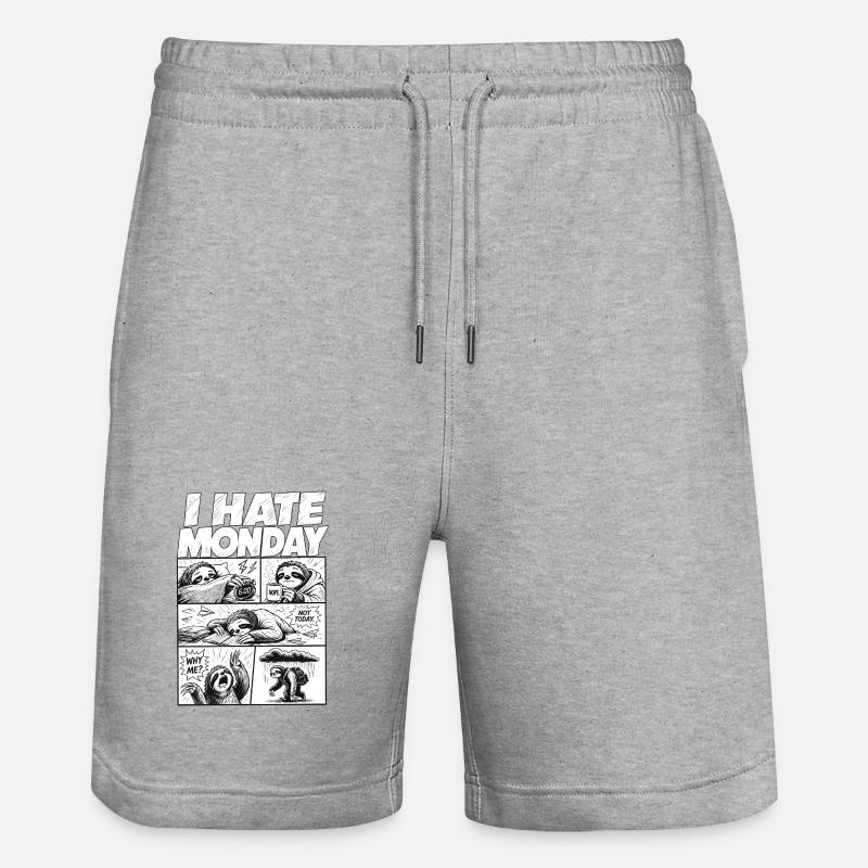 I Hate Monday Sloth Comic - Stanley/Stella Trainer Unisex Organic Jogging Shorts - heather grey
