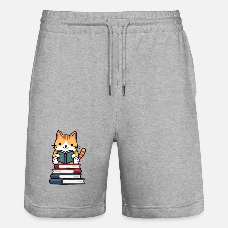 Katze liest ein Buch - Stanley/Stella Unisex Bio Joggingshorts Trainer - Grau meliert