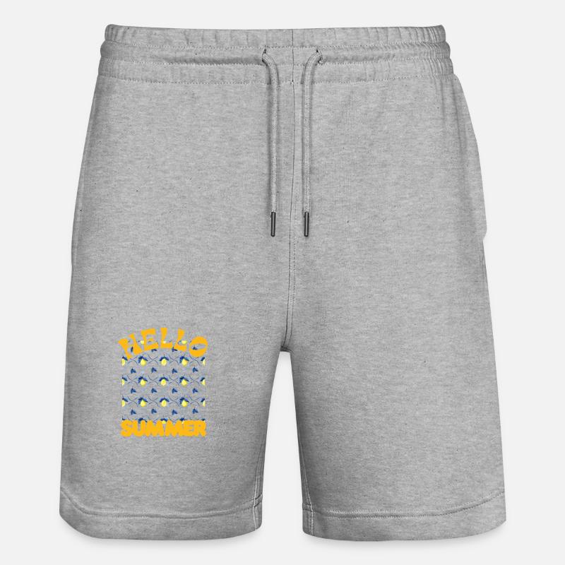 Hello Summer Lemon Pattern - Stanley/Stella Trainer Unisex Organic Jogging Shorts - heather grey