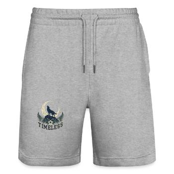 The Wolf - The Call to the Cosmos - Stanley/Stella Trainer Unisex Organic Jogging Shorts - heather grey - Front - Nik (191cm) & Marisol (170cm)