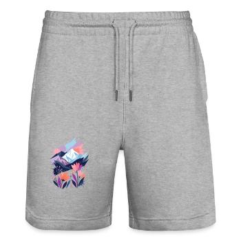 Montagnes et fleurs aux pastels - Short de jogging bio TRAINER Stanley/Stella unisexe - gris chiné - Devant - Nik (191cm) & Marisol (170cm)