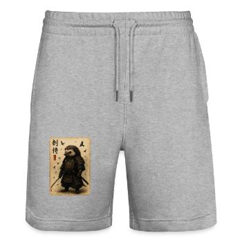 Igel-Samurai auf Pergament - Stanley/Stella Unisex Bio Joggingshorts Trainer  - Grau meliert - Vorne - Nik (191cm) & Marisol (170cm)