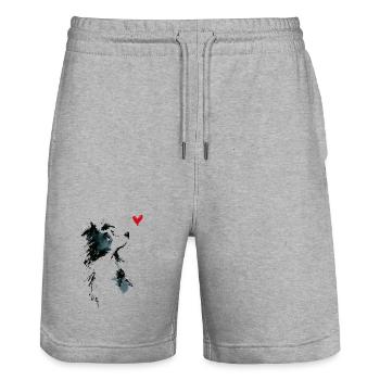 Border Collie Watercolor Heart Dog Gift - Stanley/Stella Trainer Unisex Organic Jogging Shorts - heather grey - Front - Nik (191cm) & Marisol (170cm)