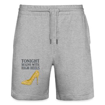 Talons hauts pailletés – Ce soir commence par... - Short de jogging bio TRAINER Stanley/Stella unisexe - gris chiné - Devant - Nik (191cm) & Marisol (170cm)