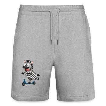 Funny Zebra on Scooter Cartoon - Stanley/Stella Trainer Unisex Organic Jogging Shorts - heather grey - Front - Nik (191cm) & Marisol (170cm)