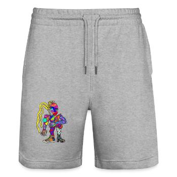 Style de portrait de rue cubiste vibrant - Short de jogging bio TRAINER Stanley/Stella unisexe - gris chiné - Devant - Nik (191cm) & Marisol (170cm)