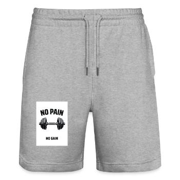 No Pain No Gain Fitness Design - Stanley/Stella Unisex Bio Joggingshorts Trainer  - Grau meliert - Vorne - Nik (191cm) & Marisol (170cm)