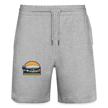 Sonnenaufgang Zeppelin über Bergen - Stanley/Stella Unisex Bio Joggingshorts Trainer  - Grau meliert - Vorne - Nik (191cm) & Marisol (170cm)