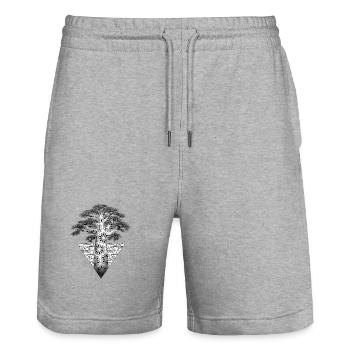 Geometrischer fraktaler Baum auf schwarzem Hintergrund - Stanley/Stella Unisex Bio Joggingshorts Trainer  - Grau meliert - Vorne - Nik (191cm) & Marisol (170cm)