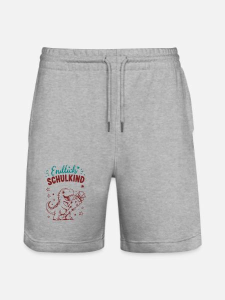 Endlich Schulkind Dino Geschenk - Stanley/Stella Unisex Bio Joggingshorts Trainer - Grau meliert