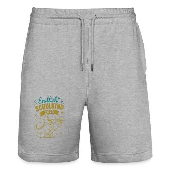 Endlich Schulkind 2026 - Stanley/Stella Unisex Bio Joggingshorts Trainer  - Grau meliert - Vorne - Nik (191cm) & Marisol (170cm)