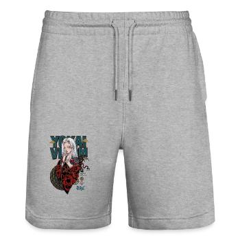 Yokai Serpent Oni Girl Japanese Streetwear Art - Stanley/Stella Trainer Unisex Organic Jogging Shorts - heather grey - Front - Nik (191cm) & Marisol (170cm)