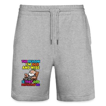 The reason I'm old and wise - Stanley/Stella Trainer Unisex Organic Jogging Shorts - heather grey - Front - Nik (191cm) & Marisol (170cm)