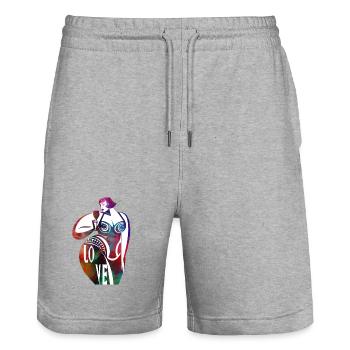 Silhouette féminine dans un AMOUR coloré - Short de jogging bio TRAINER Stanley/Stella unisexe - gris chiné - Devant - Nik (191cm) & Marisol (170cm)