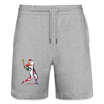 Colored Baseball Player: Dynamic Swing - Stanley/Stella Trainer Unisex Organic Jogging Shorts - heather grey - Front - Nik (191cm) & Marisol (170cm)