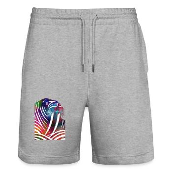 Colorful Walrus in Watercolor Lines - Stanley/Stella Trainer Unisex Organic Jogging Shorts - heather grey - Front - Nik (191cm) & Marisol (170cm)