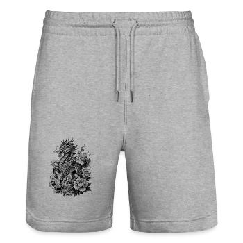 Japanese Kirin in Irezumi Tattoo Style - Stanley/Stella Trainer Unisex Organic Jogging Shorts - heather grey - Front - Nik (191cm) & Marisol (170cm)