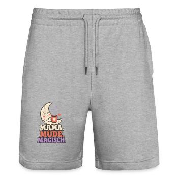 Mama. Müde. Magisch. – Lustiger Mama Spruch - Stanley/Stella Unisex Bio Joggingshorts Trainer  - Grau meliert - Vorne - Nik (191cm) & Marisol (170cm)