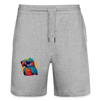 Farbenfroher Charmer: Retro Papagei T-Shirt - Stanley/Stella Unisex Bio Joggingshorts Trainer  - Grau meliert - Vorne - Nik (191cm) & Marisol (170cm)