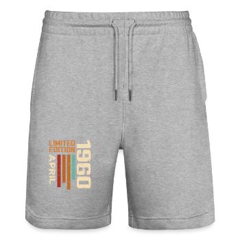 Geboren im April 1960, Geburtstagsgeschenk 1960 Retro - Stanley/Stella Unisex Bio Joggingshorts Trainer  - Grau meliert - Vorne - Nik (191cm) & Marisol (170cm)