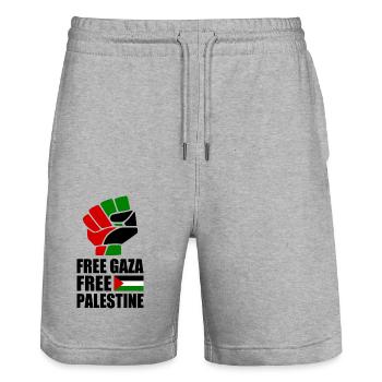 Free palestine free gaza - Stanley/Stella Trainer Unisex Organic Jogging Shorts - heather grey - Front - Nik (191cm) & Marisol (170cm)