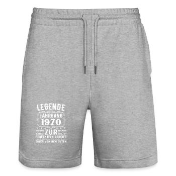 Legend - Millésime 1970 - Affiné à la perfection - Short de jogging bio TRAINER Stanley/Stella unisexe - gris chiné - Devant - Nik (191cm) & Marisol (170cm)