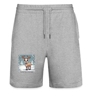 Die beste Zeit des Jahres Rentier Winter - Stanley/Stella Unisex Bio Joggingshorts Trainer  - Grau meliert - Vorne - Nik (191cm) & Marisol (170cm)