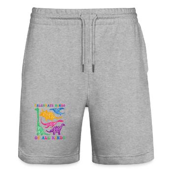 Celebrate Minds Of All Kinds - Autism Awareness - Stanley/Stella Trainer Unisex Organic Jogging Shorts - heather grey - Front - Nik (191cm) & Marisol (170cm)