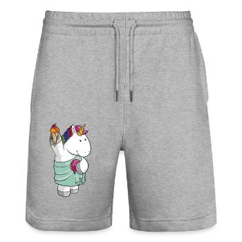 Freiheits Einhorn Comic - Stanley/Stella Unisex Bio Joggingshorts Trainer  - Grau meliert - Vorne - Nik (191cm) & Marisol (170cm)