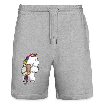 Licorne de dessin animé avec sac à dos - Short de jogging bio TRAINER Stanley/Stella unisexe - gris chiné - Devant - Nik (191cm) & Marisol (170cm)