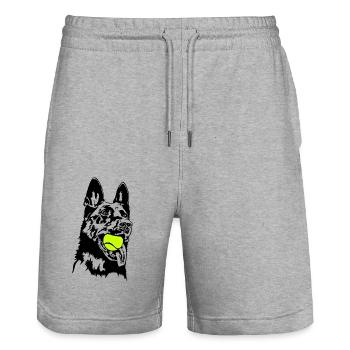 German Shepherd Balljunkie Dogs Wilsigns - Stanley/Stella Trainer Unisex Organic Jogging Shorts - heather grey - Front - Nik (191cm) & Marisol (170cm)