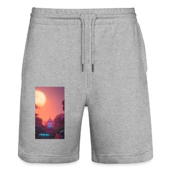 Crépuscule enchanté - Short de jogging bio TRAINER Stanley/Stella unisexe - gris chiné - Devant - Nik (191cm) & Marisol (170cm)