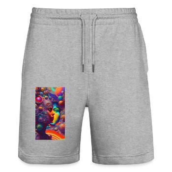 Une symphonie de la dualité - Short de jogging bio TRAINER Stanley/Stella unisexe - gris chiné - Devant - Nik (191cm) & Marisol (170cm)