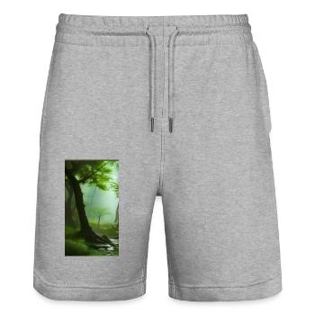 Silent forest magic - Stanley/Stella Trainer Unisex Organic Jogging Shorts - heather grey - Front - Nik (191cm) & Marisol (170cm)